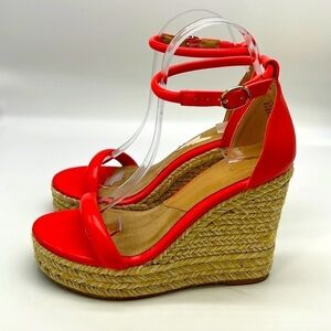 JustFab - Jenna Buckle Hot Coral Wedge With Adjustable Ankle Size 7.5